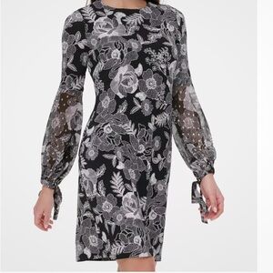Tommy Hilfiger Black and White Floral Long Sleeve Dress